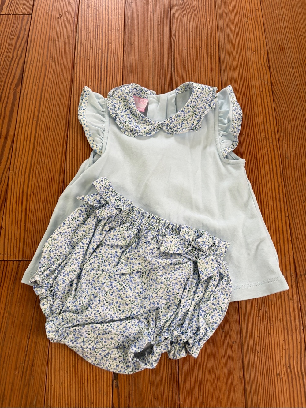 Baby Girl Light Blue Floral Matching Set with Bloomers